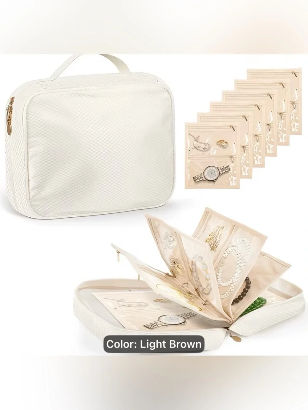 Light Brown Travel Jewelry and Accessory Organizer Bag